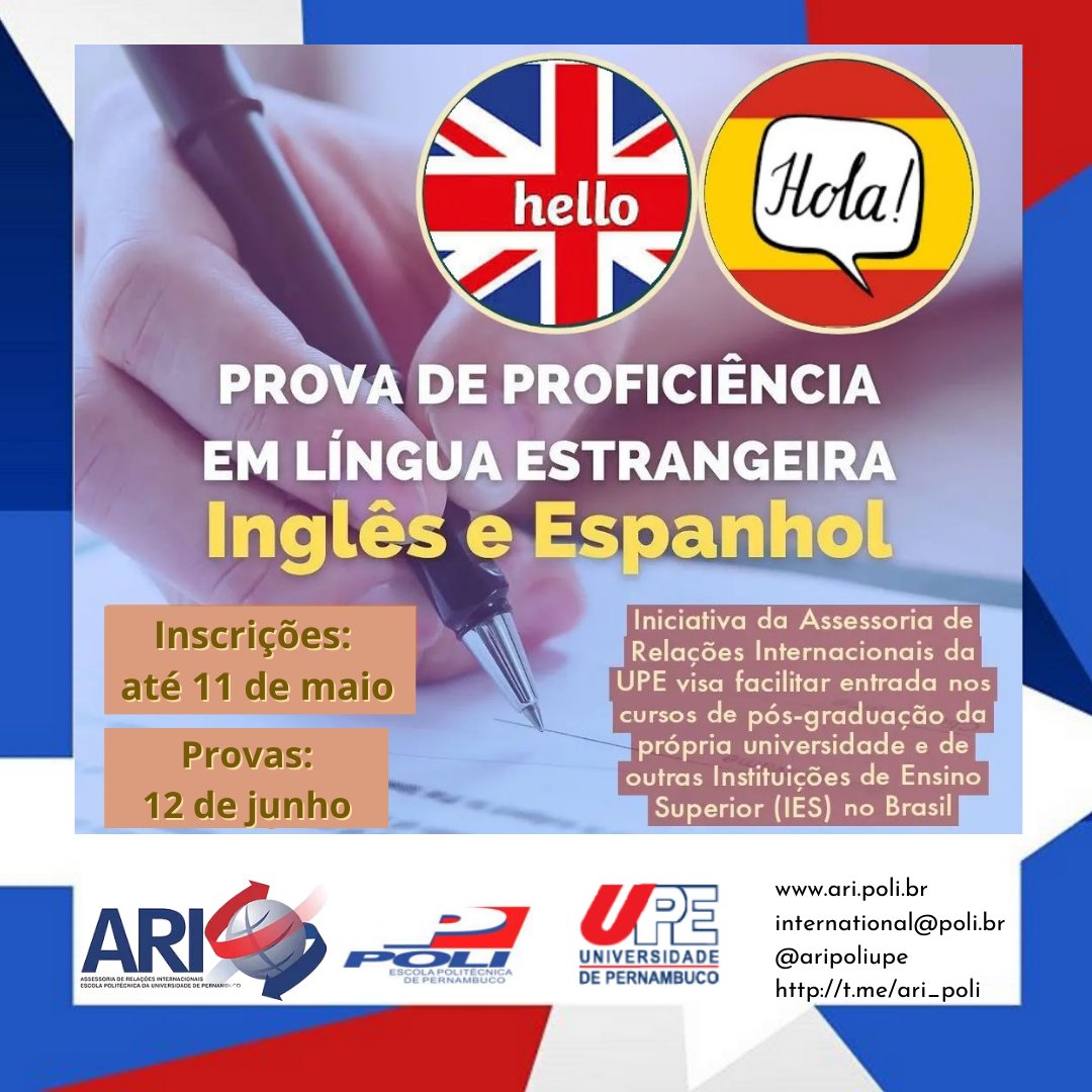 Inscrições para Exame de Proficiência em Língua Estrangeira disponibilizado pela UPE terminam no dia 11 de maio